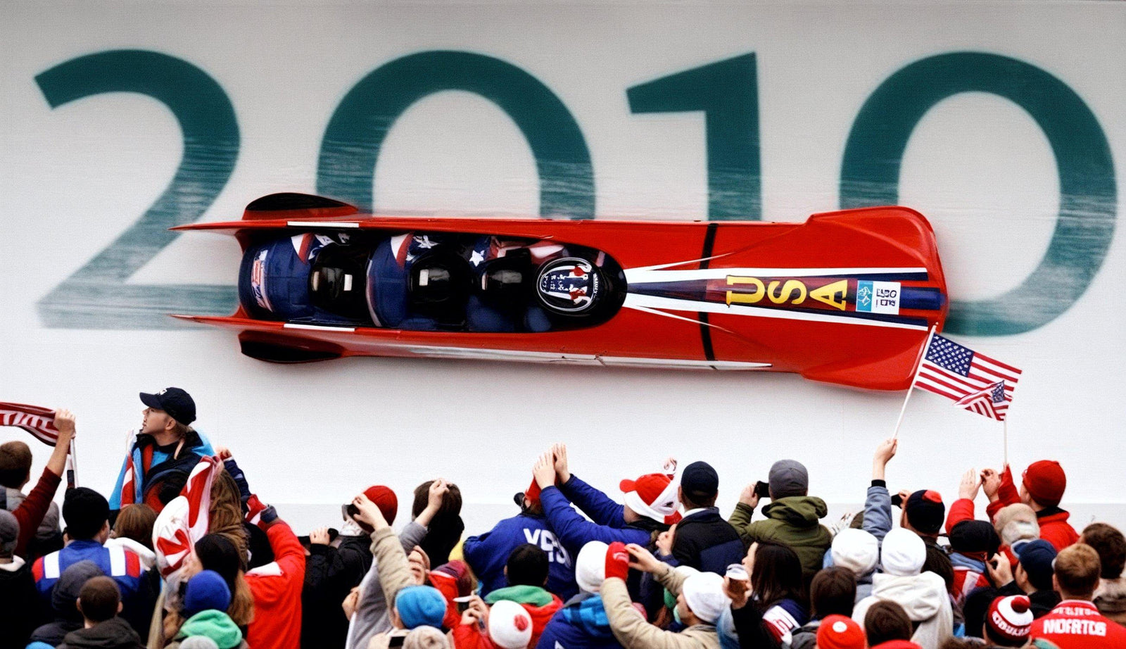 Team sled racing crowd scene